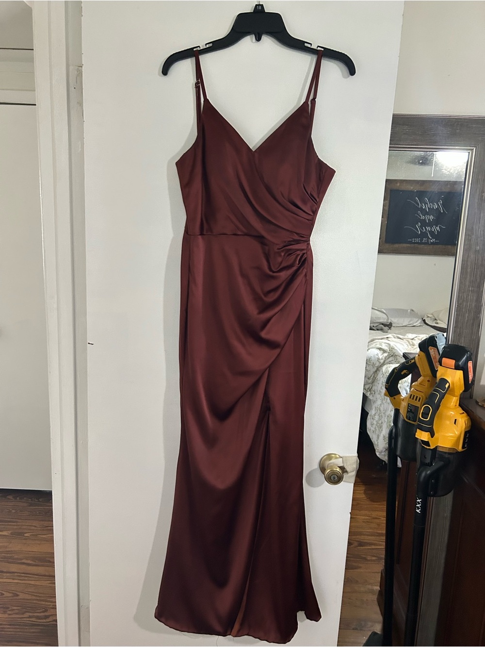 Revelry Satin Maxi Dress in Deep Burgundy